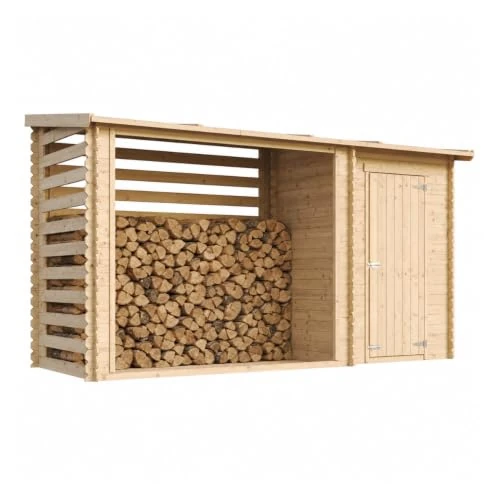 Tijdelijke aanbieding: TIMBELA M205 Tuinhuisje + Fietschalet/Bucher/Containeroverkapping - Tuinhuisje met Plat Dak - 344x130 cm / 2,54 m² + 1,1 m² van 836.00 € naar 752.00 € (10% korting)