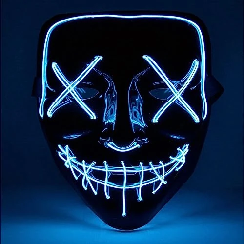 Offerta a tempo: TK Gruppe Timo Klingler Maschera horror a LED blu - come da Purge con effetti di luce 3X, controllabili, per Halloween, Mardi Gras e Carnevale come costume per uomini e donne - 23% da 13.99 € a 10.82 €