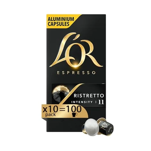 L'Or - Cápsulas de café expreso Ristretto - 100 cápsulas de aluminio - Intensidad 11 - Compatibles con cafeteras Nespresso®* original - 10 paquetes de 10 cápsulas