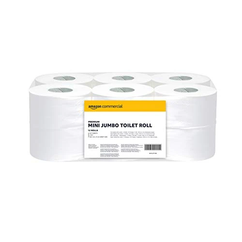 Limited-time offer: AmazonCommercial Mini Jumbo Toilet Roll, 2-ply Premium, 12 Rolls (1 pack), 557 Sheets per Roll, Sheet Size: 30.5 x 9 cm, T2 Dispenser Compatible from 25.89 GBP to 25.89 GBP (save 0%)