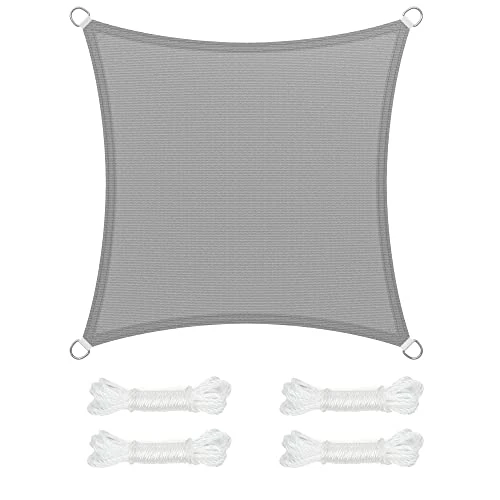 SONGMICS Vela Parasole 2 x 2 m, Tenda da Sole in Tessuto HDPE, Permeabile all'Aria e all'Acqua, per Terrazza, Giardino, Balcone, Campeggio, Quadrata, Concava, Corde da 2 m, Grigio Chiaro GSS22QY