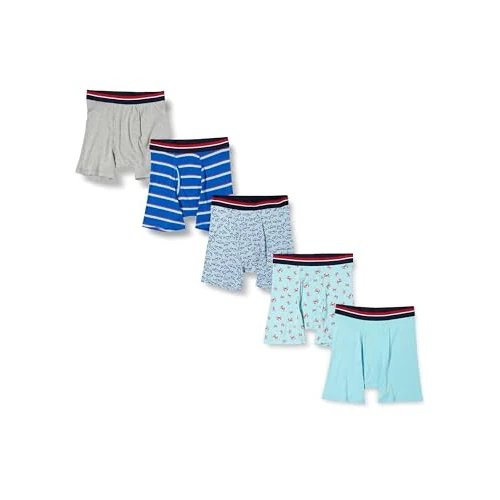 Beperkte aanbieding: Amazon Essentials Men's Boxershort zonder label, Pack of 5, Blauw Streep/Haaien/Heidegrijs/Krabben/Lichtblauw, S van 23.49 EUR naar 23.49 EUR (besparing 0%)