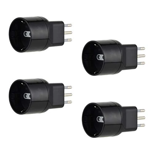 Electraline 92376 Juego de 4 adaptadores Especiales desassato para Ahorrar Espacio de Schuko a Enchufe pequeño Italiano 10 A, Negro, Confezione da 4