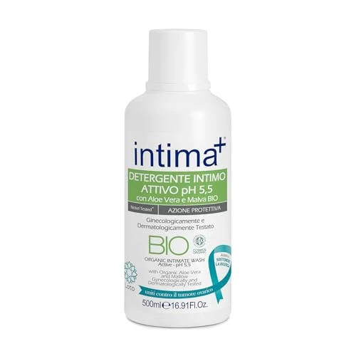 Intima+ | Limpiador Intima BIO Activo, Limpiador Intima Ph 5.5, Limpiador con áloe Vera y Malva BIO, Limpiador de Acción Protectora, Certificado ICEA, Paquete de 500ml