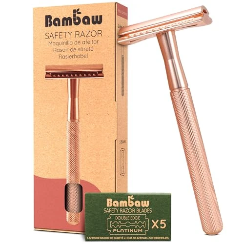 Offerta a tempo: Bambaw Rasoio Sicurezza Donna con 5 Lamette per Rasoio di Sicurezza in Acciaio Inox Svedese Resistente alla Ruggine, Realizzato in Metallo Senza Plastica, Ideale per Tutti i Tipi di Pelle (Oro Rosa) - 0.00% da 21.45 € a 21.45 €