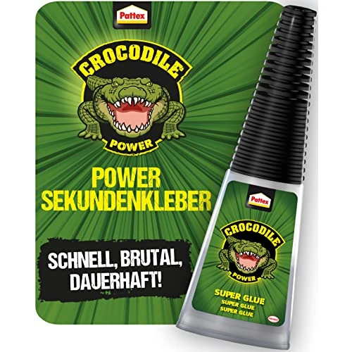 Pattex Crocodile Power secondelijm, extra sterke superlijm, sneldrogende allijm voor metaal, hout en meer, waterafstotend en transparant 1 x 10g transparant