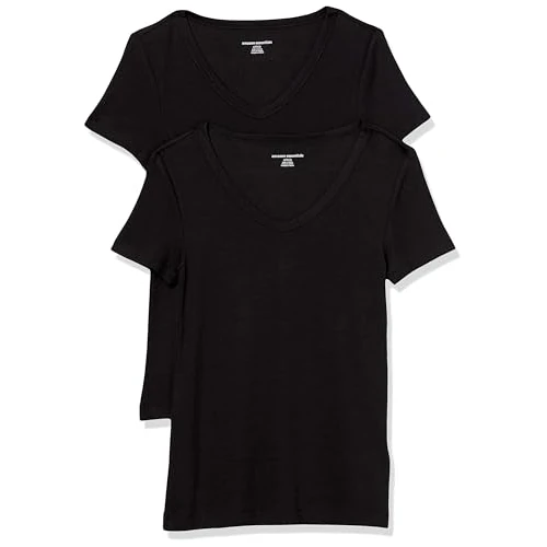 Amazon Essentials Women's Slim-Fit Short-Sleeve V-Neck T-Shirt, Pack of 2, Black, XXL