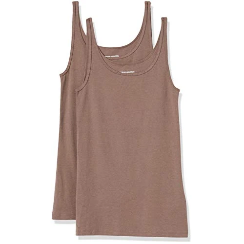 Amazon Essentials Women's Slim-Fit Thin-Strap Tank Top, Pack of 2, Dark Beige, S
