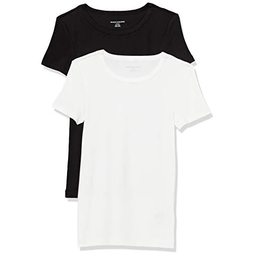 Oferta limitada: Amazon Essentials Camiseta de Cuello a la Caja de Manga Corta y Ajuste Entallado Mujer, Pack de 2, Negro/Blanco, M de 23.10 € a 23.10 € (ahorro 0.00%)
