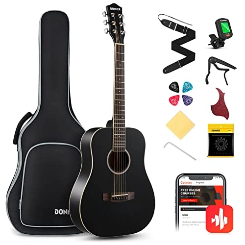 Zeitlich begrenztes Angebot: Donner Gitarre Akustik 3/4 für Anfänger Einsteiger Akustikgitarre Set Gitarren Erwachsene 36 Zoll Dreadnought mit 6 Tasche Capo Plektren Gurt(Schwarz) von 94.99 € auf 94.99 € (0.00% Rabatt)