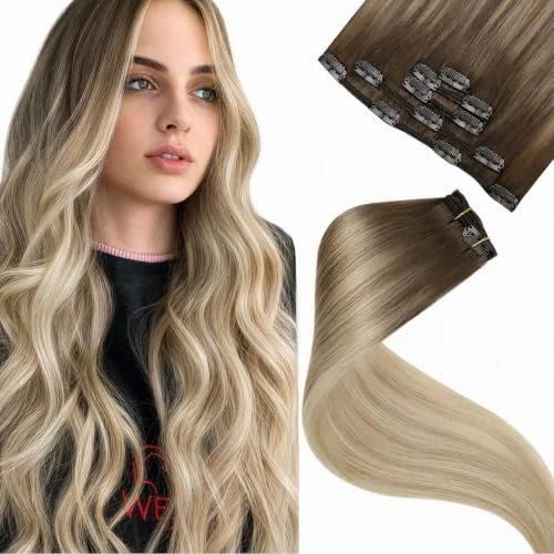 Offerta a tempo: LaaVoo Extension Capelli Veri Clip 40cm, Balayage Marrone Chiaro a Biondo Platino e Biondo Sporco, 80g, Capelli Naturali, Volume Istantaneo, per Feste e Cerimonie, 5pcs Colore 8-60-18 - 39% da 49.99 € a 30.71 €
