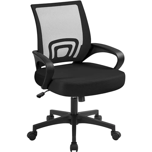 Yaheetech Desk Chair Office Swivel Mesh Directional Ergonomic Adjustable Backrest with Armrests 60,5 x 60 x (88,5-98,5)cm Black