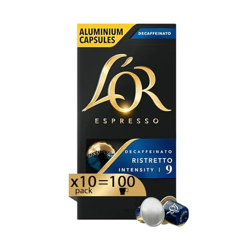 L'Or - Capsule Caffè Espresso Decaffeinato Ristretto - 100 Capsule in Alluminio - 10 pacchetti da 10 - Intensità 9 - Compatibili con Macchine Nespresso®* original