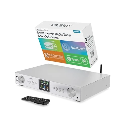 Offerta a tempo: Radio Internet Wifi | Spotify Connect, Bluetooth, DAB Radio, FM | Sintonizzatore DAB HiFi con Telecomando, USB, AUX | Lettore di Rete Audio Hi-Fi, Radio Stereo | Majority Fitzwilliam Streamer Hifi - 0.00% da 149.95 € a 149.95 €