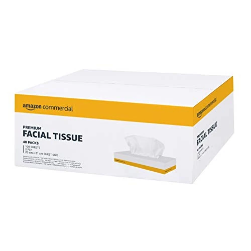 Limited-time offer: AmazonCommercial Facial Tissues, 2-ply Premium, 4000 Sheets (40 packs of 100), Sheet Size: 20 cm x 21 cm from 39.69 GBP to 39.69 GBP (save 0%)