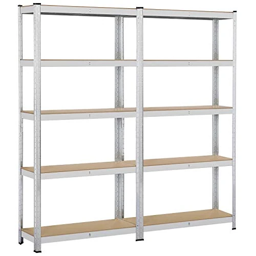 Offerta a tempo: Yaheetech Scaffale x 2 Scaffalature per Garage 180x90x30 cm 175 KG Magazzino a 5 Ripiani Regolabili Alta Portata in Metallo Senza Bullone con Legno MDF per Ripiano Argento - 15% da 59.99 € a 51.29 €