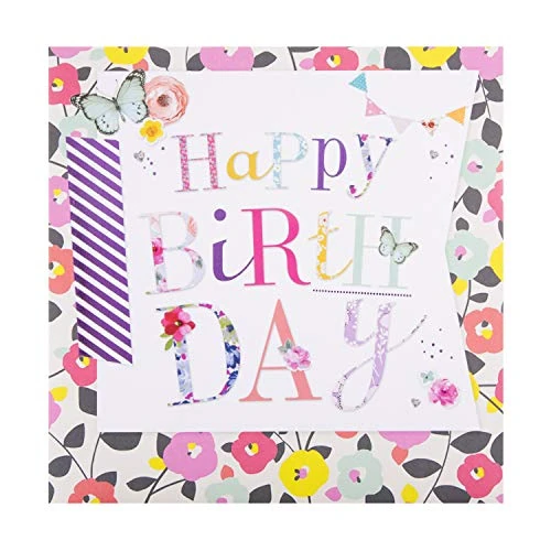 Hallmark Biglietto di auguri di buon compleanno, motivo farfalla e floreale, colore rosa