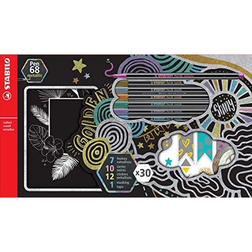 STABILO Pen 68 metallic - Premium Metallic Fasermaler - Kreativbox mit 7 verschiedenen Farben