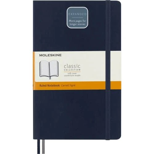 Offerta a tempo: Moleskine Classic Notebook Expanded, Taccuino a Righe, Copertina Morbida e Chiusura Elastica, Formato Large 13 x 21 cm, Colore Blu Zaffiro, 400 Pagine - 15% da 26.63 € a 22.59 €