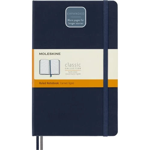 Moleskine - Cuaderno Clásico con Hojas de Rayas, Tapa Dura y Cierre con Goma Elástica, Tamaño Grande 13 x 21 cm, Color Azul Zafiro, 400 páginas