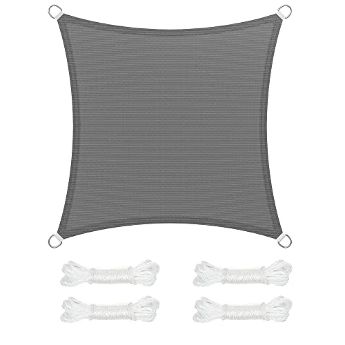 SONGMICS Vela Parasole 4 x 4 m, Tenda da Sole in Tessuto HDPE, Permeabile all'Aria e all'Acqua, per Terrazza, Giardino, Balcone, Campeggio, Quadrata, Concava, Corde da 2 m, Grigio Fumo GSS44GY