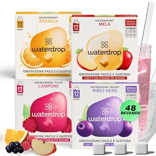 waterdrop® Microdrink Set Mix Clásico, 48 Pastillas Saborizantes Para Agua, Bebidas 4 Sabores Afrutados Sin Azúcar, baja en calorías y con vitaminas, Bebida Instantánea, Polvo de Hidratación