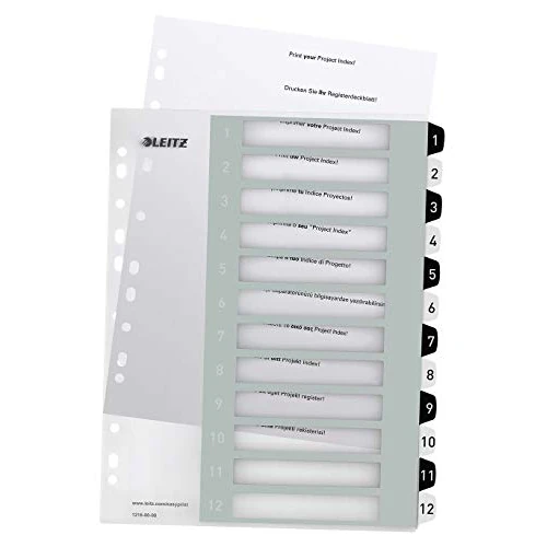 Limited-time offer: Leitz WOW Printable Index, Extra-Wide, 1-12 Numbered Tabs, PP, A4, White/Black, 12160000 from 9.89 £ to 9.89 £ (save 0.00%)