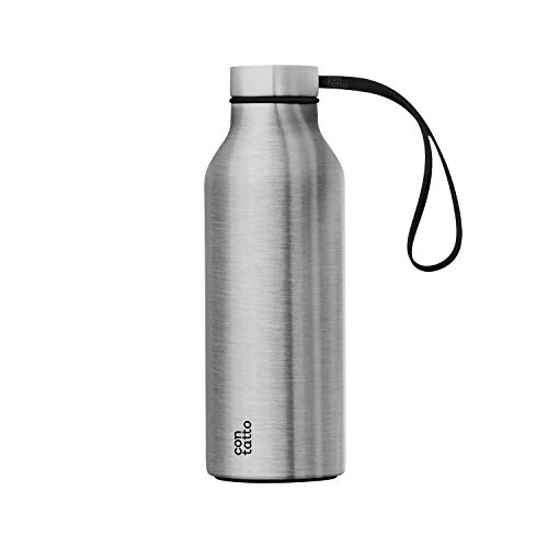 Zeitlich begrenztes Angebot: con-tatto Thermosflasche mit 3 Wänden aus Stahl und Kupfer - Getränke 25 Stunden kalt und 15 Stunden heiß - Stirnband und Sportverschluss inklusive! (Steel) von 16.54 € auf 16.54 € (0.00% Rabatt)