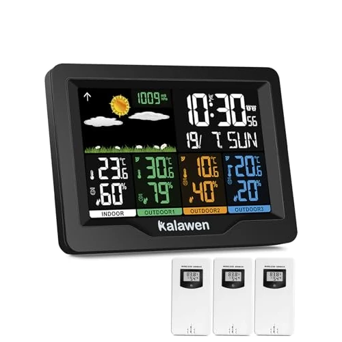 Offerta a tempo: Kalawen Stazione Meteo Meterologica Digitale con 3 Sensore Esterno Wireless Automatica con Schermo LCD Display Sveglia Tempo Data Temperatura Umidità Previsioni Meteo - 6% da 55.99 € a 52.57 €