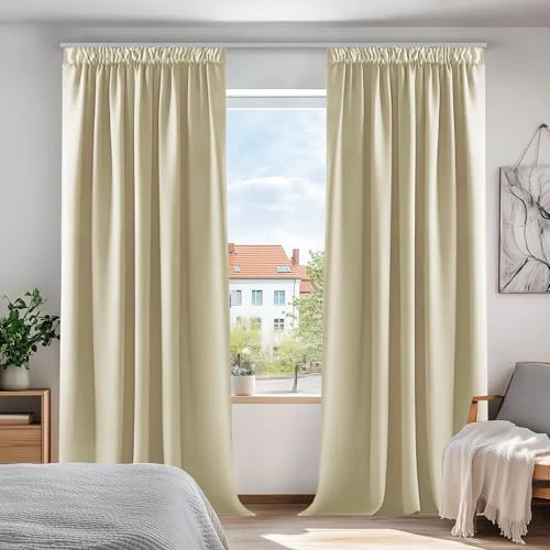 Offre limitée : Deconovo Lot de 2 Rideaux Occultants avec Galon Fronceur Isolant Salon Isolant Thermique Anti Froid Rideau 140x200cm Beige Foncé de 32.99 € à 32.99 € (0.00% de remise)