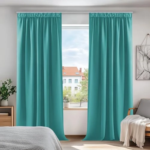 Offerta a tempo: Deconovo Tende Oscuranti per Interni 2 Pezzi, Tende Moderne per Soggiorno e Camera da Letto, 140x210 CM (Larghezza x Altezza), Turchese - 10% da 41.99 € a 37.90 €