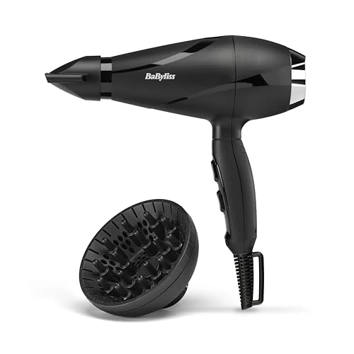 Offerta a tempo: BaByliss Asciugacapelli Made in Italy Shine PRO Motore AC Phon Capelli Professionale 2200W, Funzione ionica anti-crespo, 2 accessori inclusi: diffusore e concentratore ultra-sottile, Nero, 6713DE - 42% da 59.90 € a 34.90 €