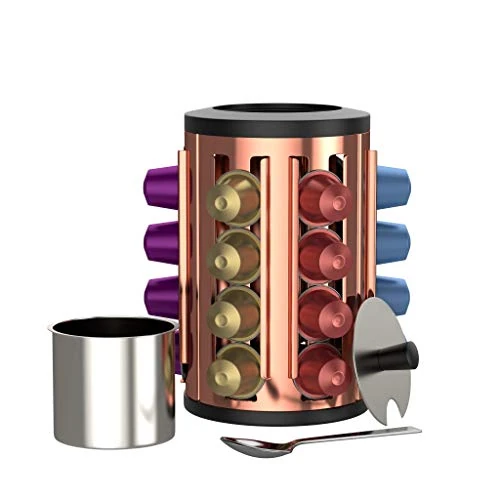 Portacápsulas Café Giratorio 360° Compatible con Nespresso y Dolce Gusto – Organizador Cápsulas 24 – Acero Inoxidable y Metacrilato – Diseño Elegante para Cocina y Oficina