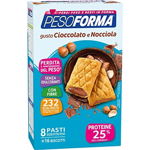 Offerta a tempo: Pesoforma Biscotti al cioccolato e nocciole, pasto proteico sostitutivo, per tornare in forma con gusto, solo 232 calorie, nuovo formato, 16 biscotti, 8 pasti sostitutivi, 528 g - 16% da 11.01 € a 9.29 €