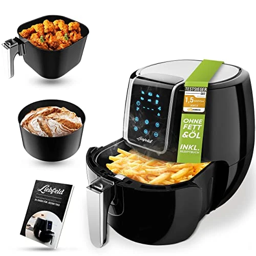 Offerta a tempo: Liebfeld - Kit friggitrice ad aria calda [1800 W] con cestino per il pane I Airfryer XXL senza grassi e olio I Friggitrice ad aria calda (XXL) - 5% da 35.56 € a 33.78 €