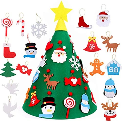 Xinlie Filz Weihnachtsbaum DIY Weihnachtsbaumständer DIY Filz Weihnachtsbaum Set Ornamente 3D Weihnachtsbaum für Kinder Deko Weihnachten Weihnachtsspiel Pädagogisches Spielzeug Wand mit Hängenden Seil