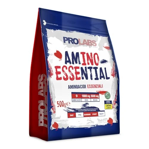 PROLABS – EAA Aminoacidi Essenziali AMINO ESSENTIAL Fermentati Polvere 100% Veg con BCAA Ramificati 2:1:1 e Vitamina B6, Amminoacidi Essenziali Post Intra Workout, Integratore per Sportivi 500g Limone