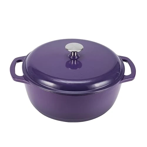 Offerta a tempo: Amazon Basics Rotondo Casseruola forno olandese in ghisa smaltata, 5.7 L, viola - 30% da 57.82 € a 40.47 €