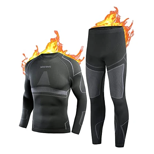 NOOYME Men's Thermal Set - Flexible Ski Underwear, Breathable Thermoactive Warmth for Home Winter, Black / Grey, M