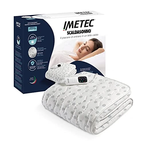 Imetec Single Adapto Sleep Warmer 150 x 80 Cm, Low Consumption, Patented Technology, Quick Heating, Customized Temperature, 100% Cotton, Made in Italy, Control with 6 Temperatures