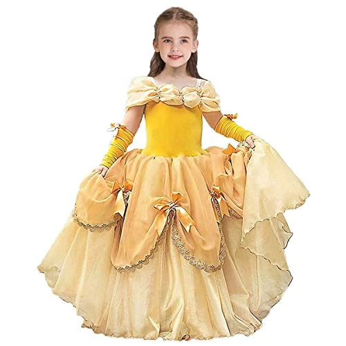 Limitiertes Angebot: MYRISAM Mädchen Kostüm Belle Prinzessin Kleid Karneval Weihnachten Halloween Cosplay Verkleidung Schulterfrei Partykleid Geburtstag Hochzeit Lang Tüll Ballkleid mit Armstulpen 4-5 von 20.69 EUR auf 20.69 EUR (Spare 0%)