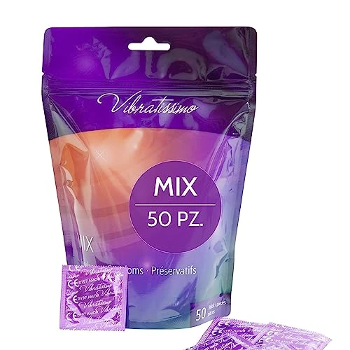 Limited-time offer: VIBRATISSIMO Condoms Mix 50-Pack I Feel-Real & Extra Lubricated I Condoms for Men I Bag Thin Wall Thickness & Aromatized I Kondoms Ultra-Thin Nubbed & Ribbed from 14.99 GBP to 12.74 GBP (save 15%)