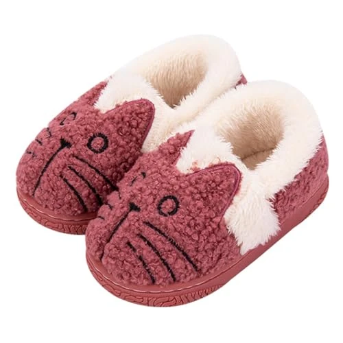 Pantoffels Meisjes Sloffen Pluche Jongens Katoenen Pantoffels Kinderen Warme Kat Zachte Winter Cartoon Lichtgewicht Antislip 23-24 EU (Labelgrootte: 16-17) Rood2