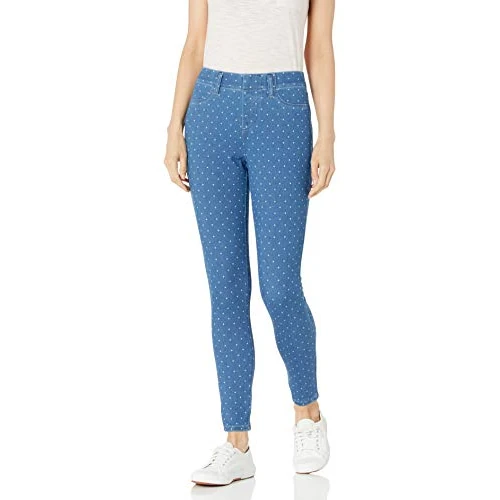 Amazon Essentials vrouwen skinny stretch pull-on gebreide Jegging,Licht wassen Indigo Dot,M Short