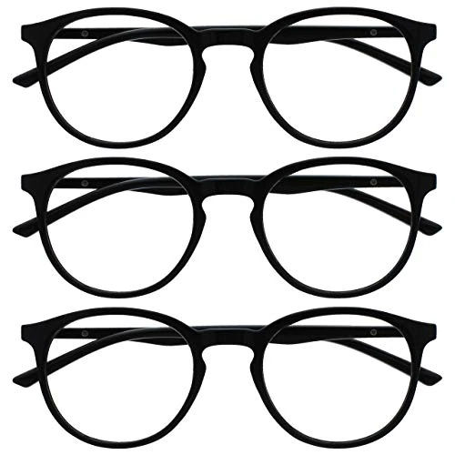 OPULIZE MET Blaulichtfilter Lesebrille für Damen Herren - 3er-Pack - Runder Brille - Blendfreie UV400-Schutz - Federscharniere - Anti-Müdigkeit - Schwarz +3.50