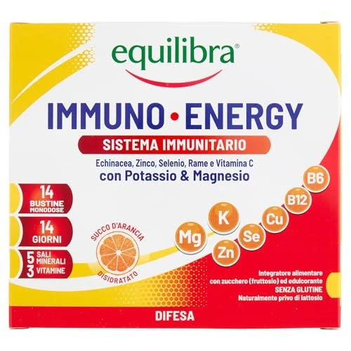 Offerta a tempo: Equilibra Integratori Alimentari, Immuno Energy, Integratore per la Normale Funzione del Sistema Immunitario a Base di Sali Minerali e Vitamine, Riduce Stanchezza e Affaticamento, 14 Bustine - 36% da 10.99 € a 6.99 €
