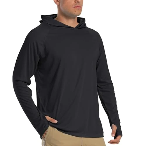 Offerta a tempo: TACVASEN Felpa Uomo con Cappuccio Protezione Solare Magliette Estive Uomo Maniche Lunghe Sun Hoodie Palestra Maglietta Nera Maglia Anti UV, Nero M - 54% da 31.98 € a 14.71 €