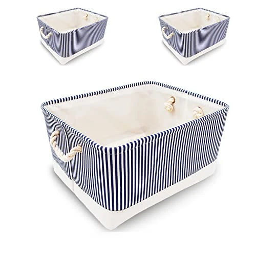 Oferta limitada: Mangata Cajas de Almacenamiento Plegables, cestas Grandes de Tela, Paquete de 3 (Rayas Azules, Grande) de 35.99 € a 29.99 € (ahorro 17%)
