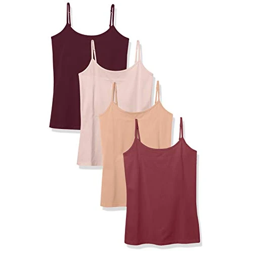 Amazon Essentials Women's Hemd met slanke pasvorm, Pack of 4, Bordeauxrood/Lichtroze/Mauve, M