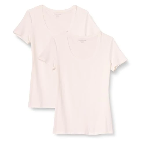 Amazon Essentials T-Shirt Col Rond à Manches Courtes, Coupe Classique (Disponible en Grande Taille) Femme, Lot de 2, Blanc, XL